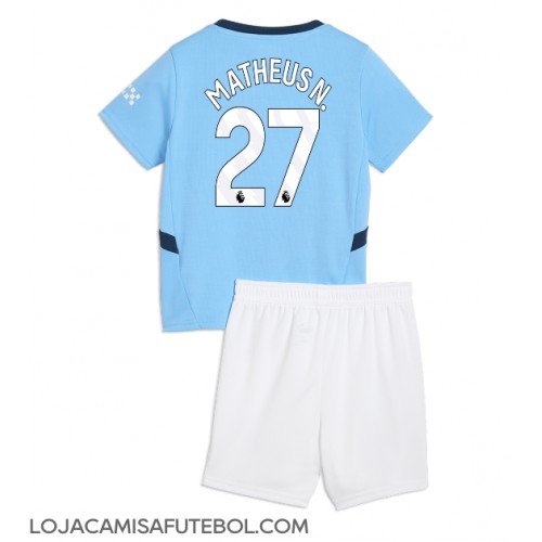 Camisa de Futebol Manchester City Matheus Nunes #27 Equipamento Principal Infantil 2024-25 Manga Curta (+ Calças curtas)